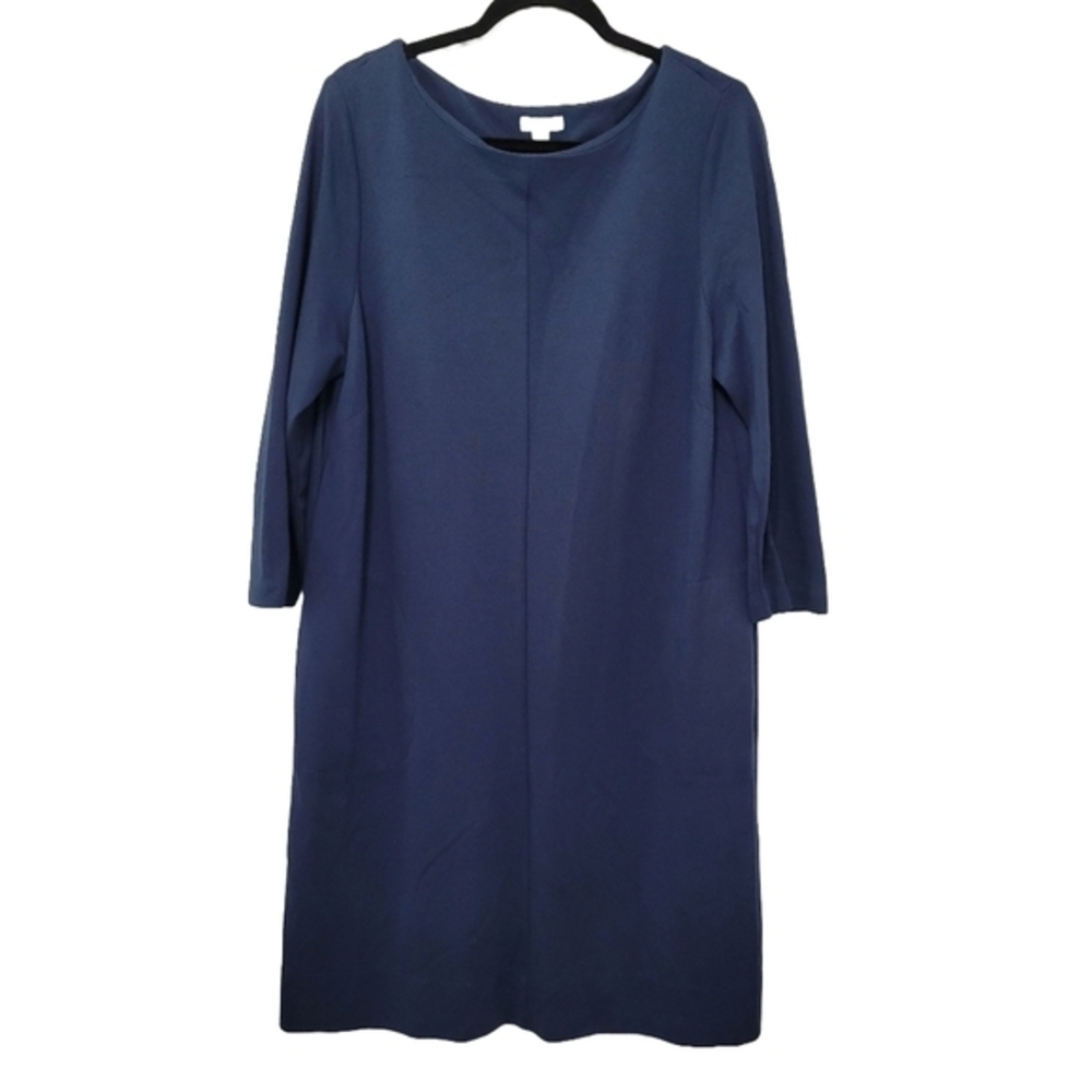 J. Jill Ponte Knit Sheath Dress Size L TALL Grey-Blue Minimalist 3/4‎ Sleeves